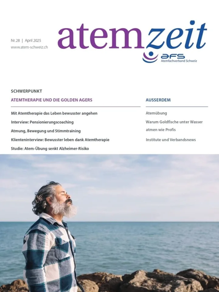 Titelseite der atemzeit Nr. 28/2025 zum Thema Atemtherapie und die Golden Agers